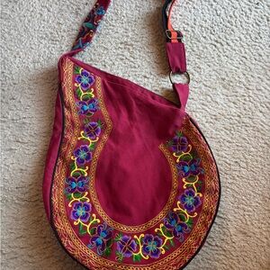 Boho Chic Red Embroidered Shoulder Bag